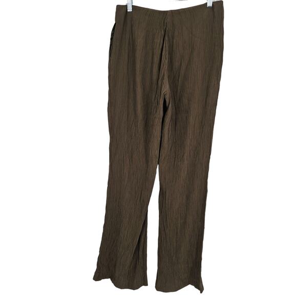 Zara Woman size M Crepe High Waist Flowy Trousers Olive Green Zip NEW With FLAW - Picture 2 of 8